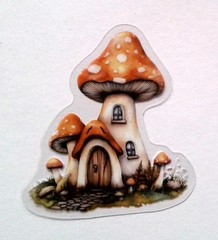 Mushroom Fairy Tale House Clear Vinyl Decal Sticker Water Resistant Laptop Gift