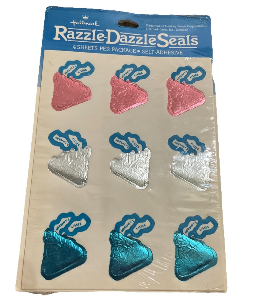 Vintage 80s Stickers Hallmark Razzle Dazzle Hershey Kisses 4 Sheets Sealed Pack