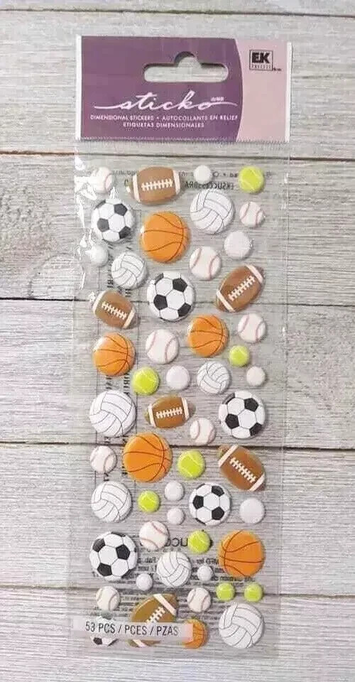 ball sports fun stickers EK success puffy football basketball 53pc set