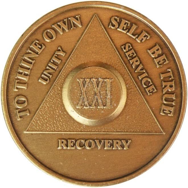 21 Year AA Medallion Traditional Bronze Raised Center Sobriety Coin Chip