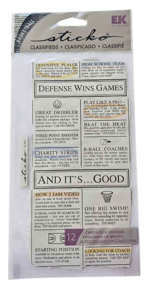 EK Success Basketball Classifieds SPCLA21 Photo Safe Stickers Scrapbooking