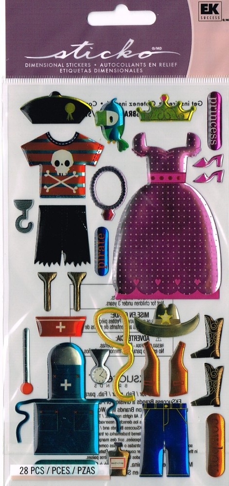 Sticko Epoxy Mylar stickers COSTUME PARTY theme 28 pcs 88488 FAST FREE ship!