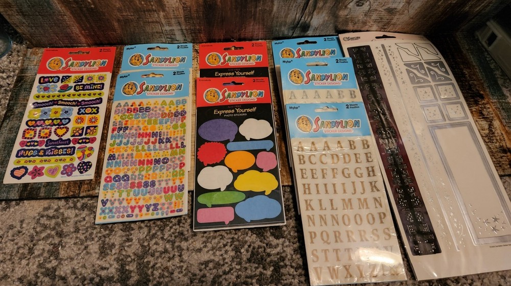Vintage Sandylion Sparkle Letter Heart Memo Big Sticker Lot Scrabook Frames NOS