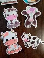 STICKERS x 10 Happy Cow Face Standing Sitting Strawberry Baby Flower JH23