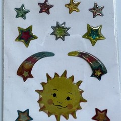 Sandylion Dome Celestial Sun Moon Shooting Star Stars Glittery Gems Stickers