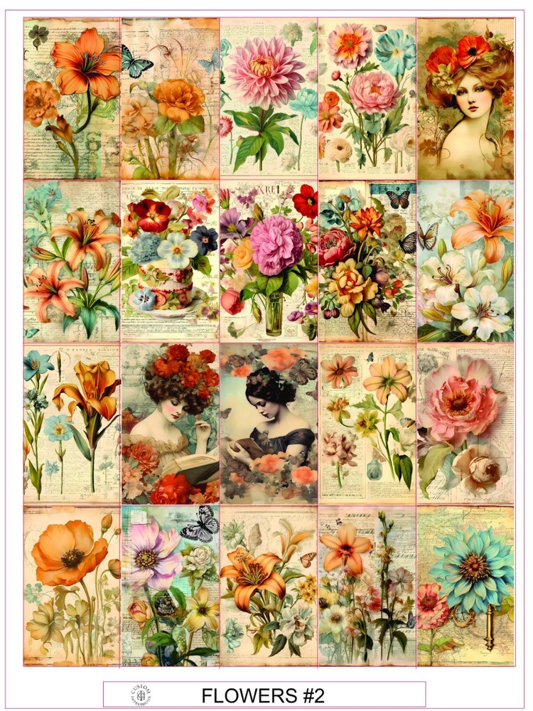 FLOWERS #2 – COMPLETE SHEET OF 20 STICKERS