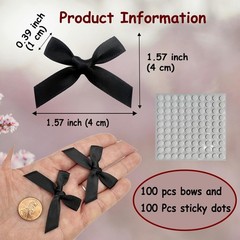 Dorothy 100pcs Mini Satin Bows for Crafts,4x4cm Black Small 100pcs-black