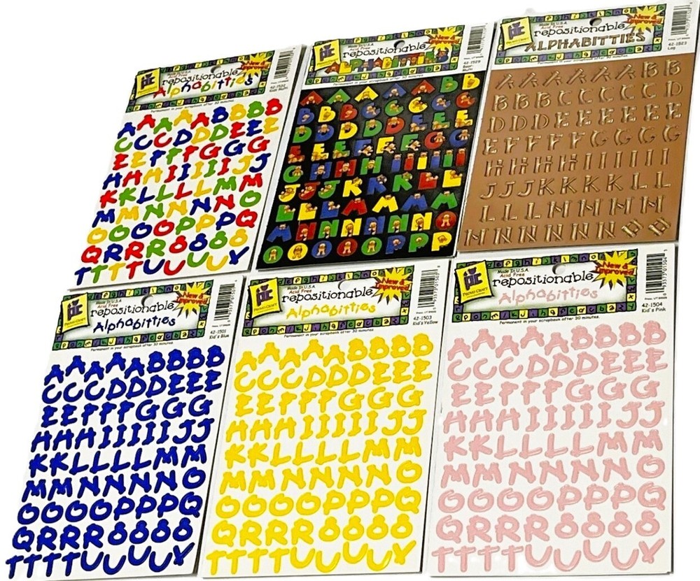 New Vintage Lot of 6 Packs Provo Craft Alphabitties Letters Scrapbook Stickers