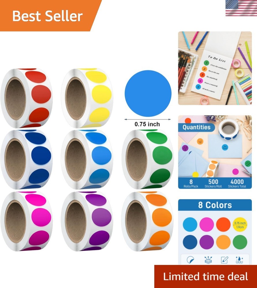 4000 Pcs 3/4 Inch Colored Dot Stickers for Toddlers, 8 Rolls Round Color Codi…