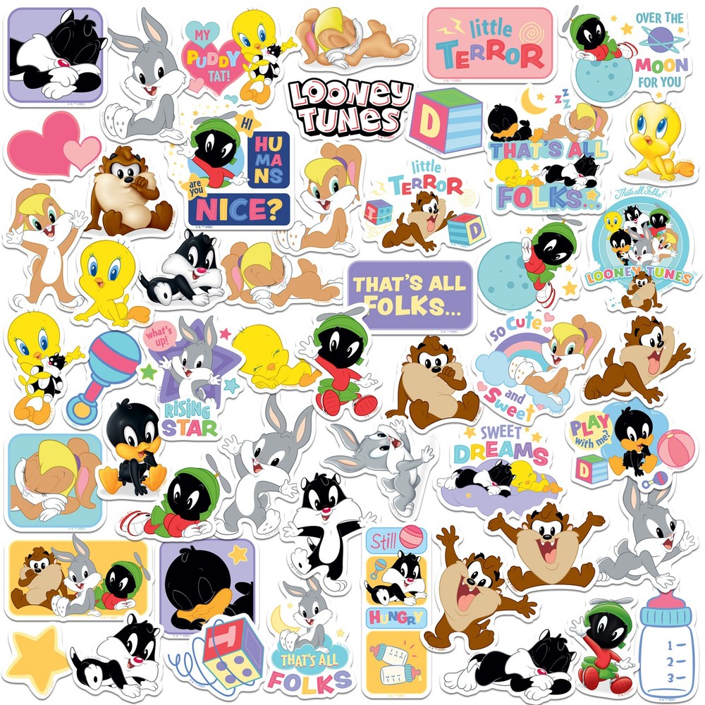 LOONEY TUNES CUTE AND CUDDLY VARIETY DIE CUT VINYL 50 CT STICKER PACK