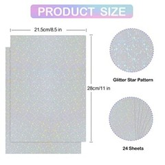 Holographic-Sticker Paper, 24 Sheets Holographic-Paper 8.5″ x 11″ Star-Pattern