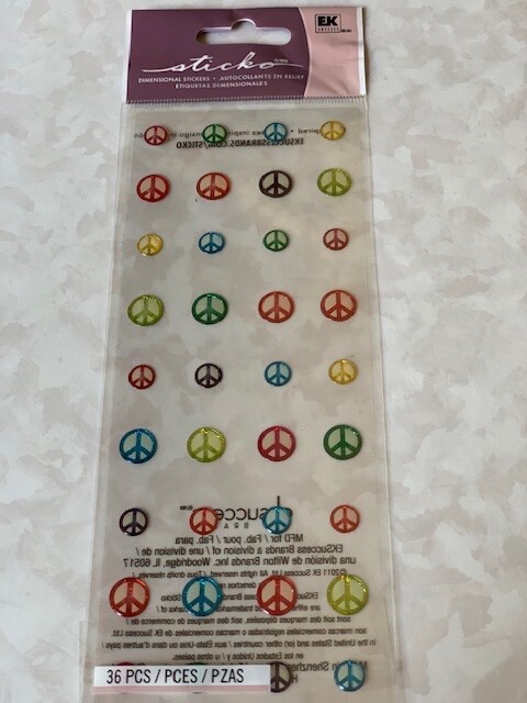 STICKO EK SUCCESS EPOXY STICKERS PEACE SIGN HIPPY PEACE MULTI-COLORED-SIZE 36PCS