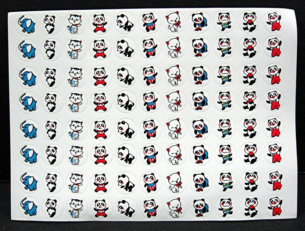 3 Panda Bears Elephants & Cats Circular Animal Sticker Sheets Old Store Stock