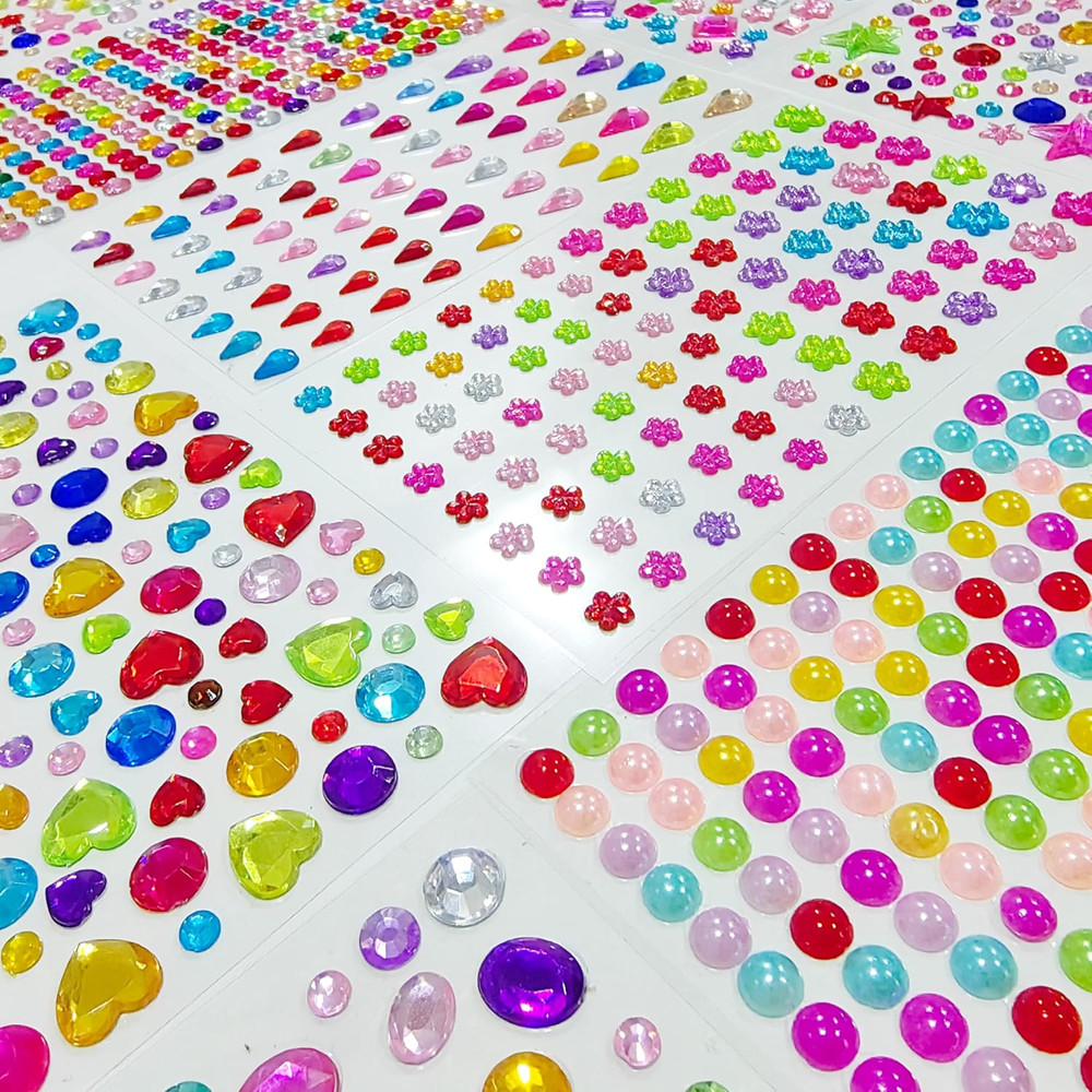 12 Sheets 1596Pcs Gem Stickers Colorful Sparkle Craft Supplies, Bright 3D Rhines