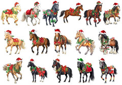 HORSE STICKERS ❤️ Western Country Cowboy Cowgirl Pony Christmas Card Santa Hat