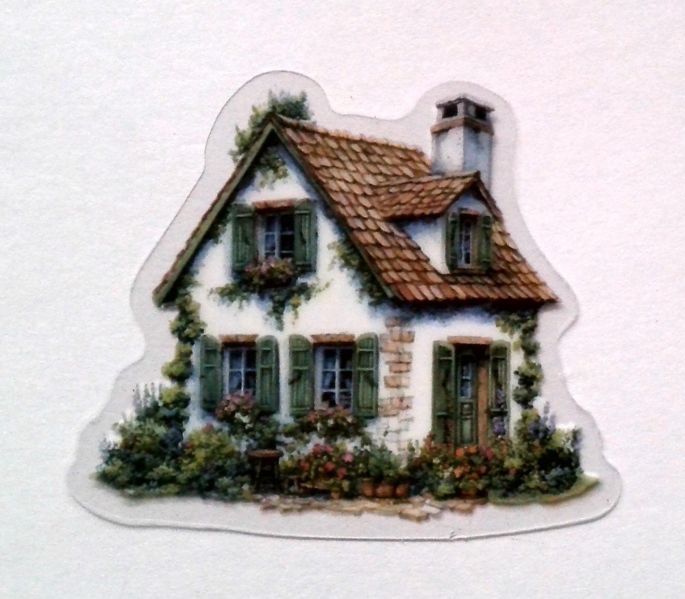 Cottage Style Fairy Tale House Clear Vinyl Decal Sticker Water Resistant Laptop