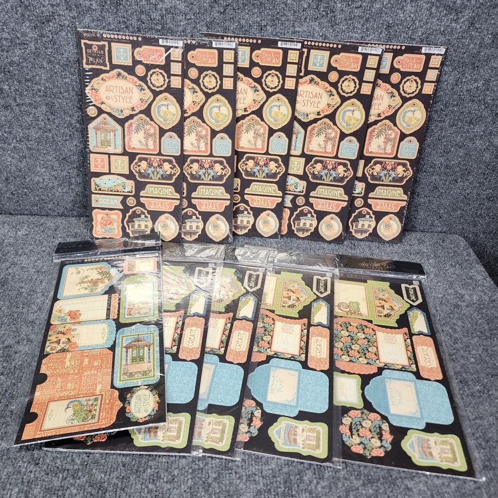 Lot of 10 Graphic 45 Artisan Style Bundle Chipboard & Tags Pockets Art Deco