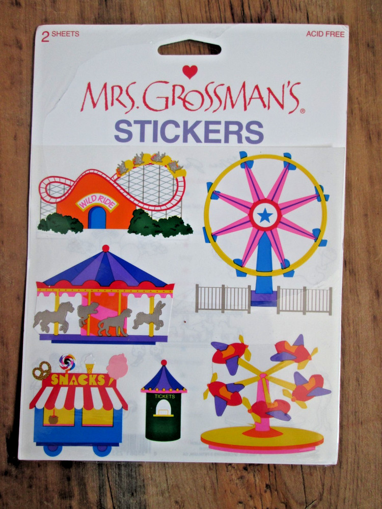 Vintage Mrs. Grossman’s Stickers One Sheet Carnival Rides Fair Carousel Ferris