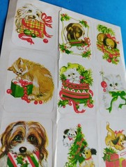 Christmas Holiday Stickers Vintage Cat Dog Puppy Kitten Rocking horse READ