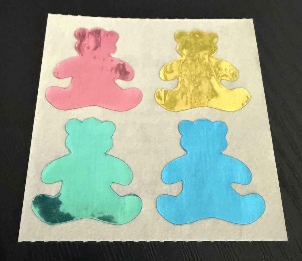 Vintage 1980s Stickers Mylar Foil Bear Small World Greetings 1984 NOS Module