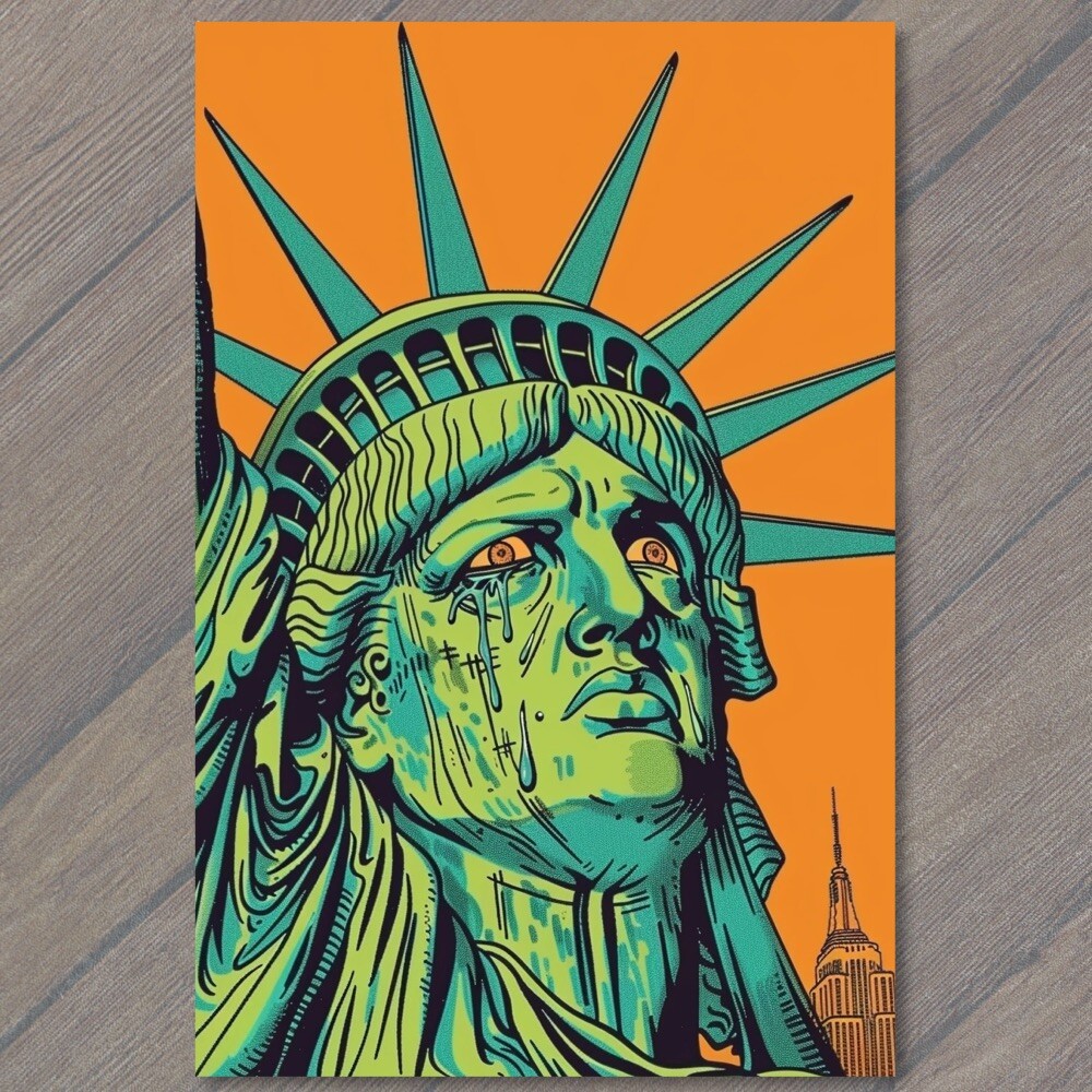 STICKER Sorrowful Statue of Liberty Weeps New York City USA State Sad Crying