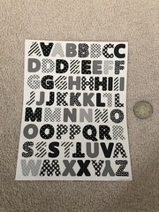 Cute Letter Sticker Sheet Black White Gray Stripes Dots Scrapbooking Crafts