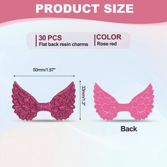 30Pcs Angel Wings for Crafts, Glitter Mini Angel Wings, Rose Red