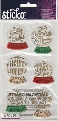 Sticko 3-D Epoxy stickers SNOWGLOBE SENTIMENTS Christmas 89288 FAST FREE ship!