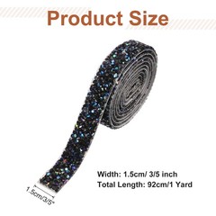 3/5 Inch x 1 Yard Crystal Rhinestone Sticker Ribbon Black AB