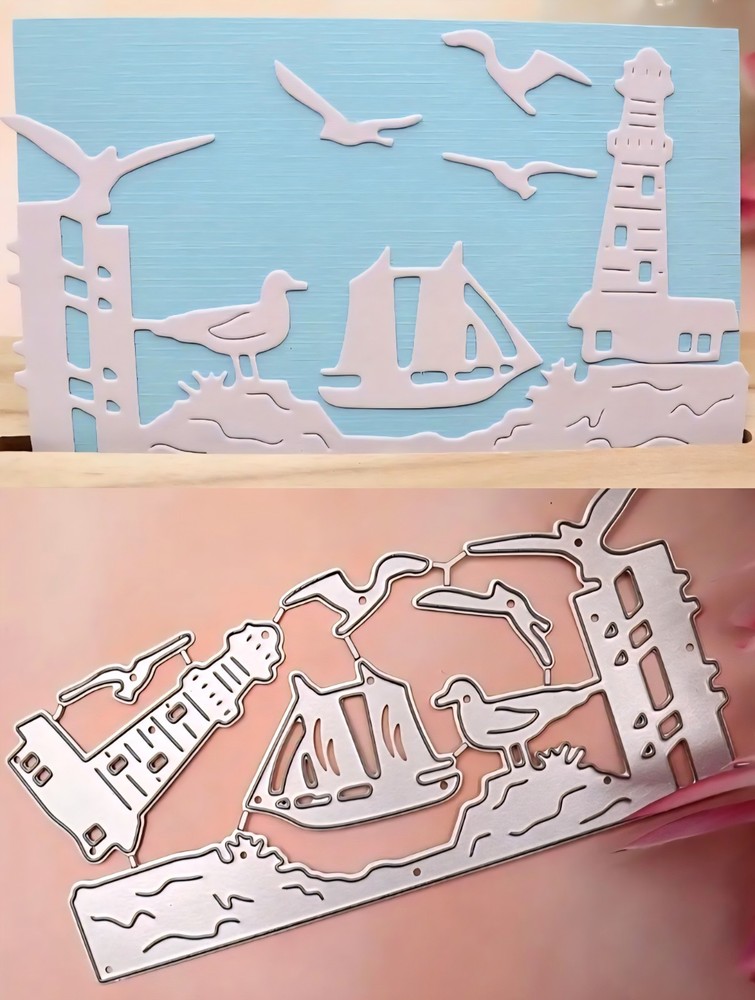 Lighthouse Beach Die Cut Ocean Sea Seagull Sailboat Ship Cutting Dies Boat Birds