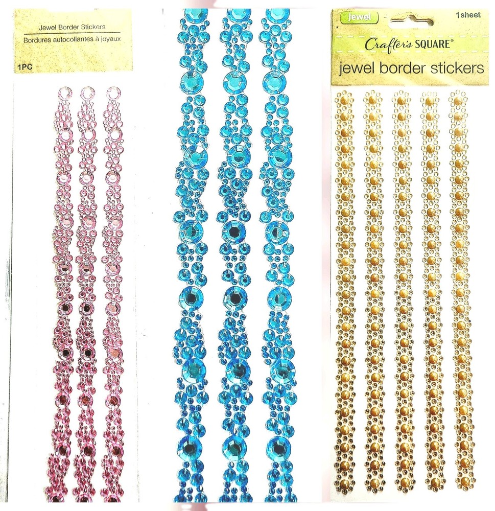 4 Crafter’s Square Jewel Border Stickers. 2-Pink, 1-BLUE, 1-Gold Flowers.