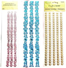 4 Crafter’s Square Jewel Border Stickers. 2-Pink, 1-BLUE, 1-Gold Flowers.