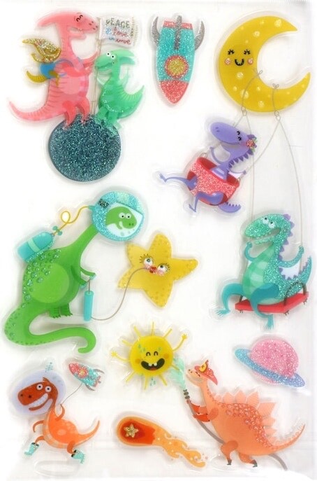 Glitter Dinosaur Fun 3D Stickers Scrapbook Planner Party Supply Crafts