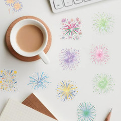 50PCS Transparent Watercolor Fireworks Sticker,Cute Colorful Burst Patterns Stic