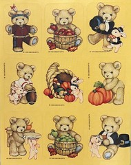 Vintage 1980 Gibson Greetings Teddy Bears Sticker Sheet Fall Autumn