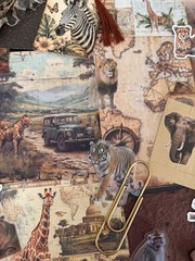104 Pc Vintage Safari Junk Journal Kit African Wildlife Maps Tags Ephemera Set