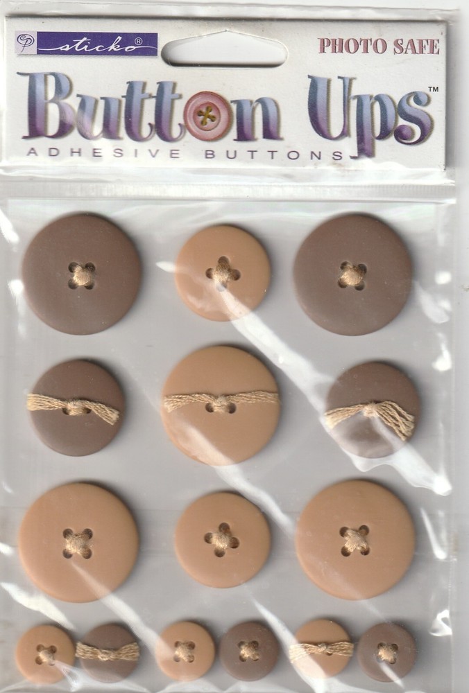 Vintage Sticko 3-D Button Up’s BROWN adhesive buttons 56854 FAST FREE ship!