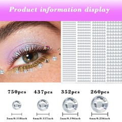 1799pcs Self Adhesive Face Gems Stickers, Hair 06.a-white_silver-3/4/5/6mm