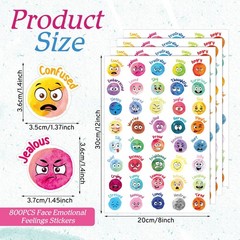 800 Pieces Face Emotion Feelings Stickers for Kids 1.4 Inch Funny Mood Incent…