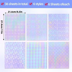 36 Sheets Holographic Sticker Paper, Clear Vinyl Laminate Film for Stickers S…