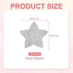 1.8″x1.8″ Star Foam Stickers, 60Pcs EVA Glitters Foam Shape Sticker, Silver