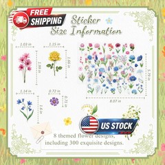 300 Pcs Transparent Flower Stickers for Scrapbooking, Journaling, Crafting