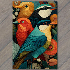 STICKER Colorful Birds Four Vibrant Species Feathers Detailed Pattern Nature A