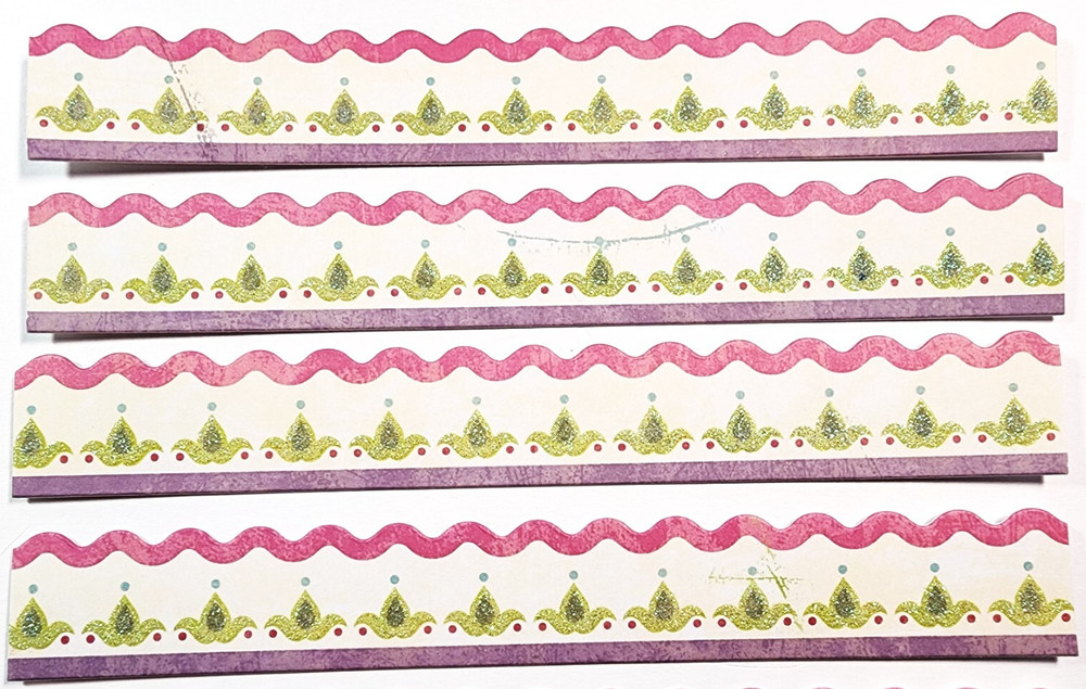 K&Company Pink Purple Henna Flowers Borders 4pc Glitter Scrapbook Stickers 6″
