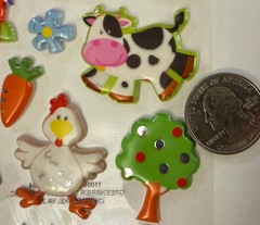 PUFFY FOIL FARM ANIMAL Stickers(19pc)Cow•Chicken•Pig •Barn•Horse•Card Making•