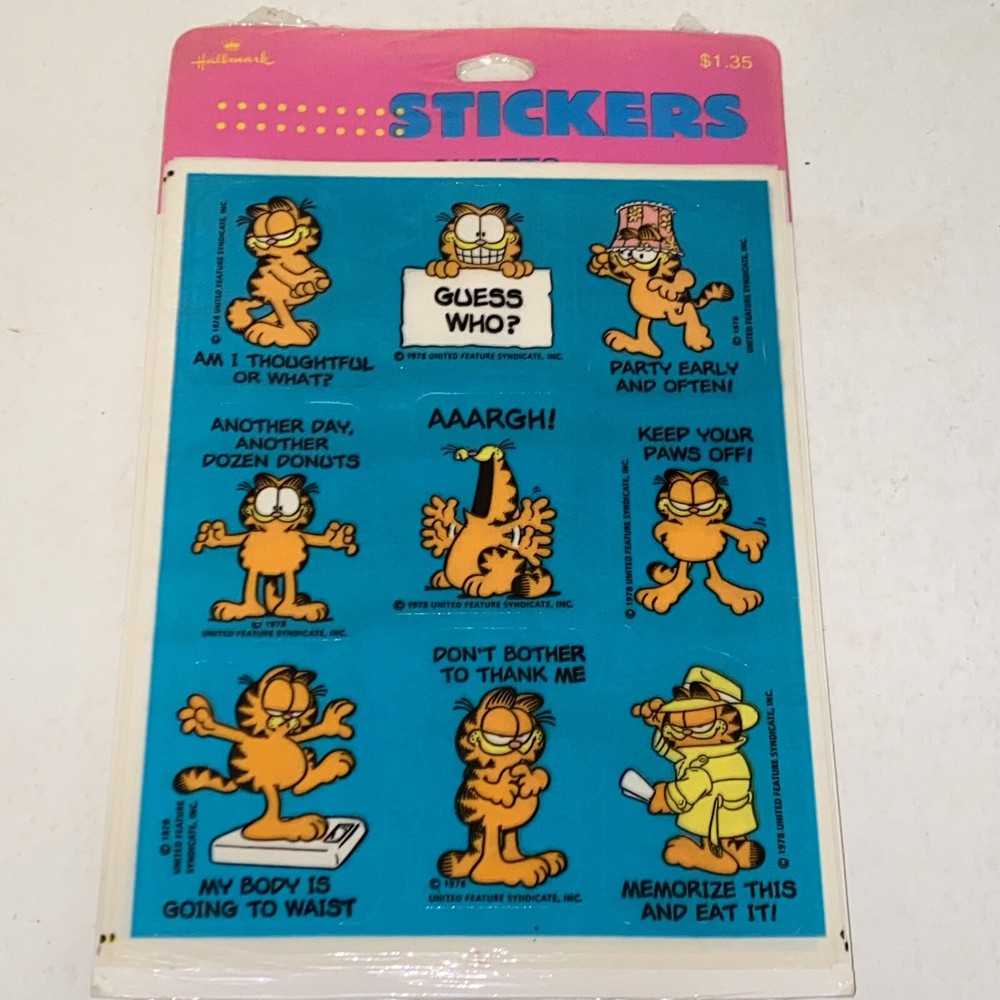 Vintage 1978 Hallmark Garfield The Cat Stickers New Sealed 4 Sheets