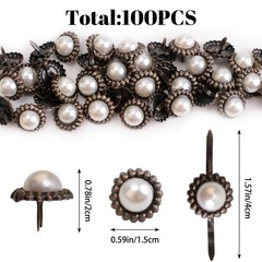 100 PCS 16mm Retro Floral Pearl Mini Brad Fasteners Split Pins Paper Craft