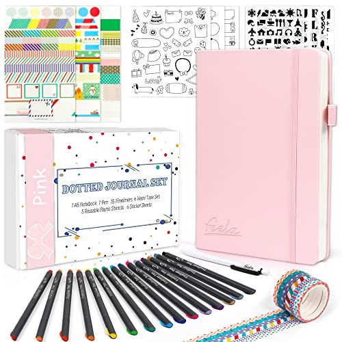 Dotted Journal Kit, Dot Grid Journal Hardcover Planner Notebook Set For Pink