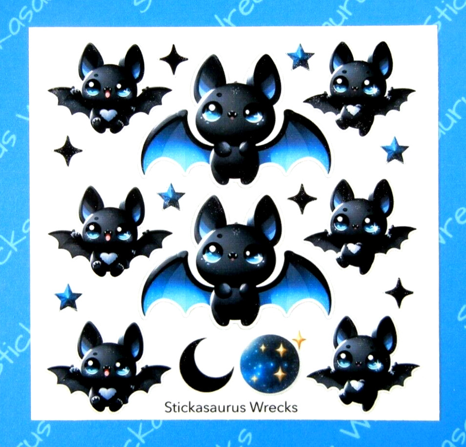 Halloween Bats Blue & Black Sticker Sheet