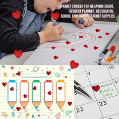 1800Pcs 0.5Inch Holographic Heart Stickers, Red | Glitter Tiny Hearts, for Kids,